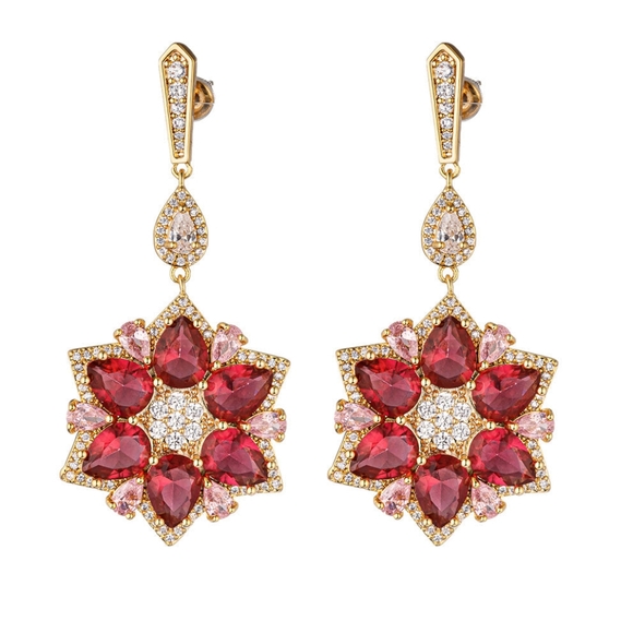 Grace Red Starburst Cubic Zirconia Dangle Earrings - Picture 1 of 5